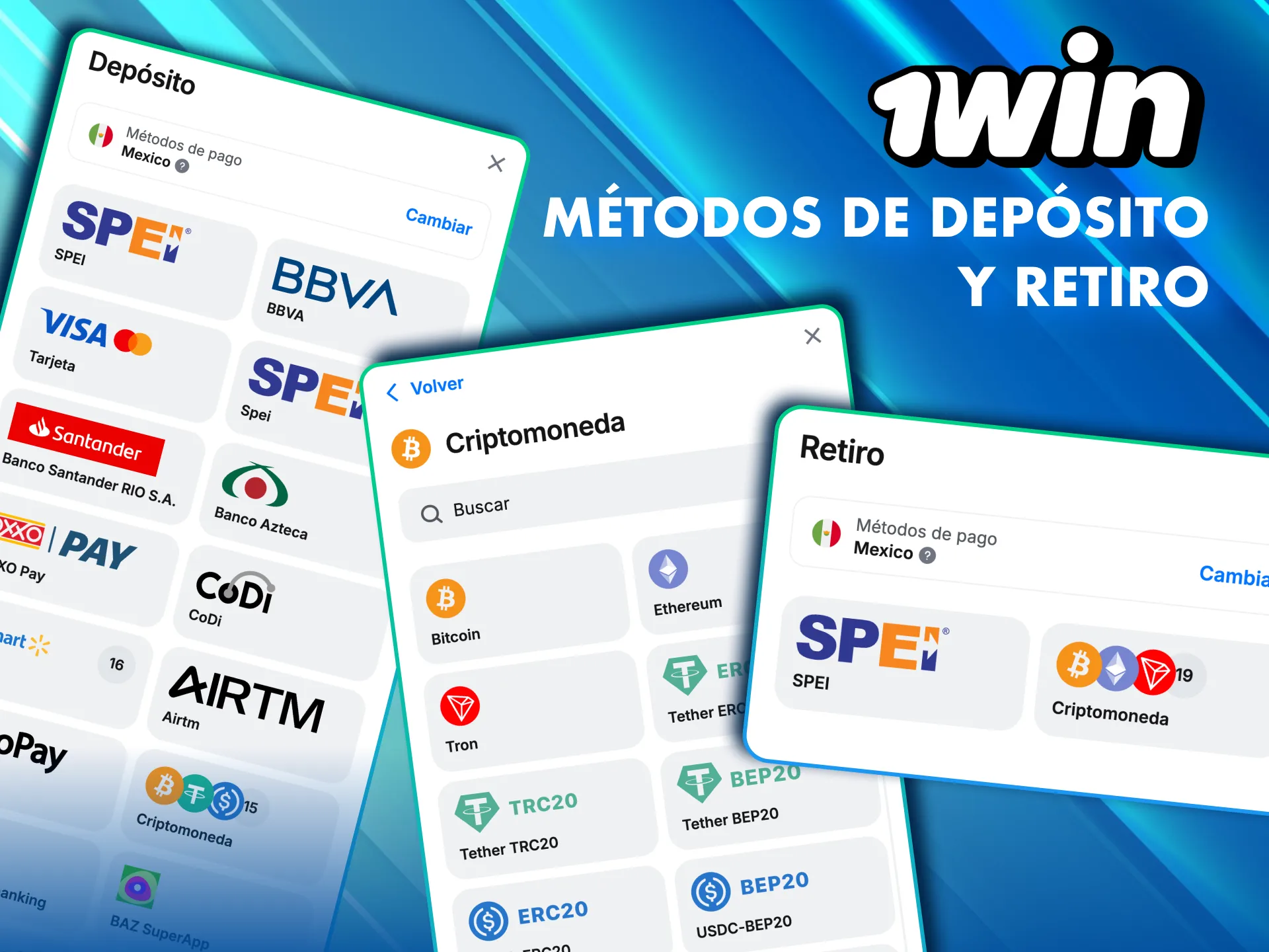 Deposita o retira en 1Win M&eacute;xico con Visa, Oxxo o cripto.