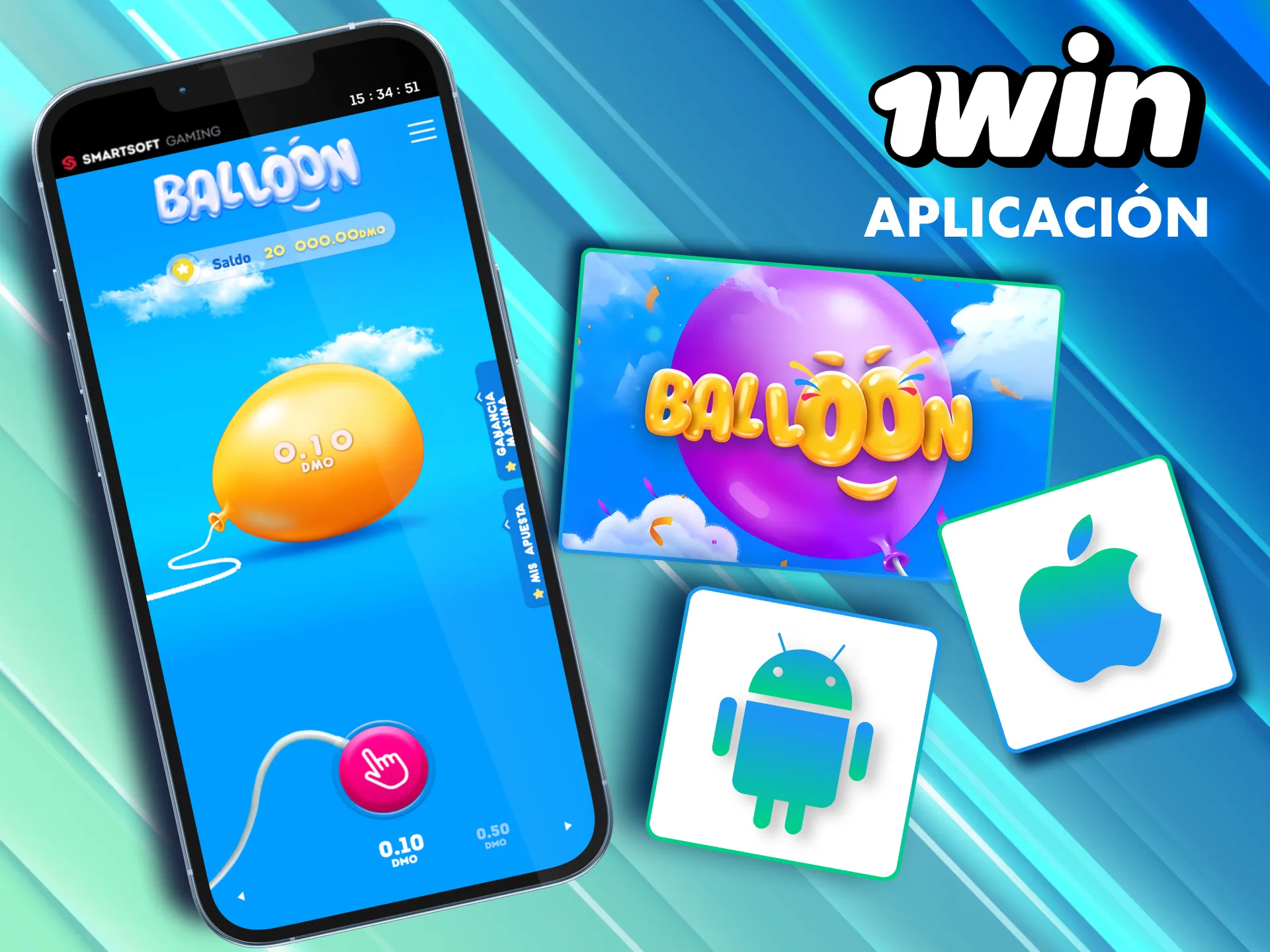 Descarga la app de 1Win M&eacute;xico y juega Balloon desde Android o iOS.