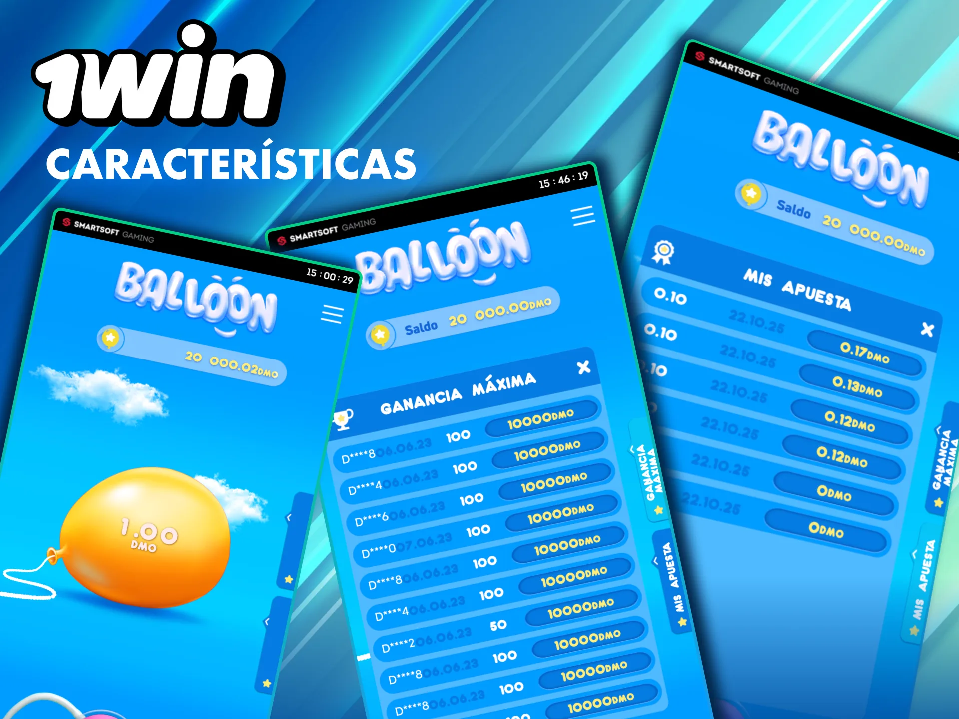 Balloon en 1Win M&eacute;xico con interfaz simple, globo animado y retiro estrat&eacute;gico.