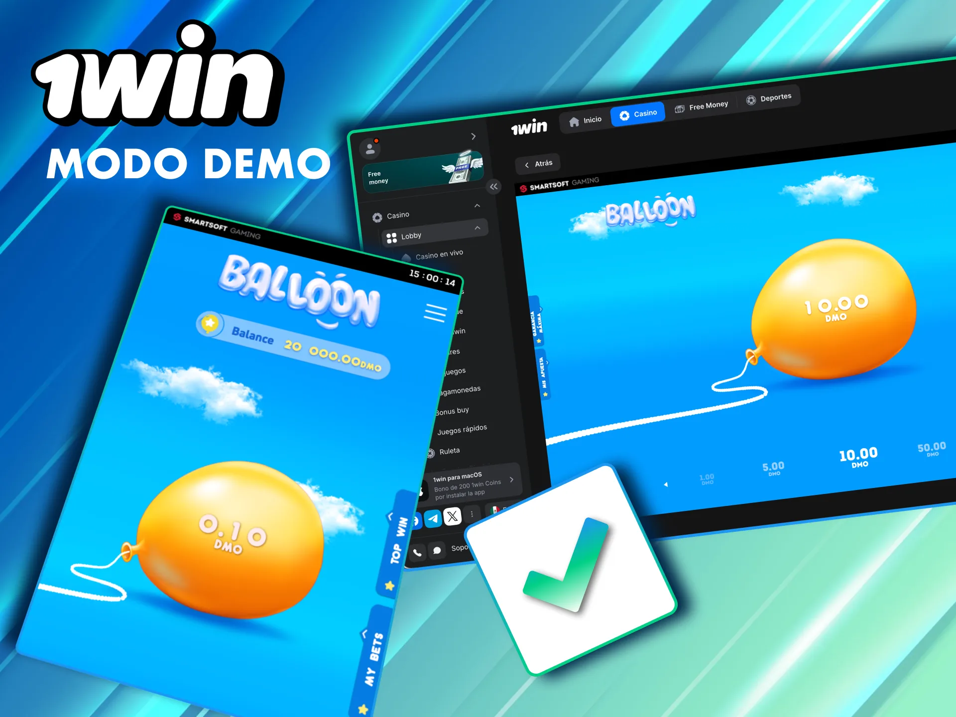 1Win M&eacute;xico ofrece Balloon demo para aprender a retirar antes de que explote el globo.