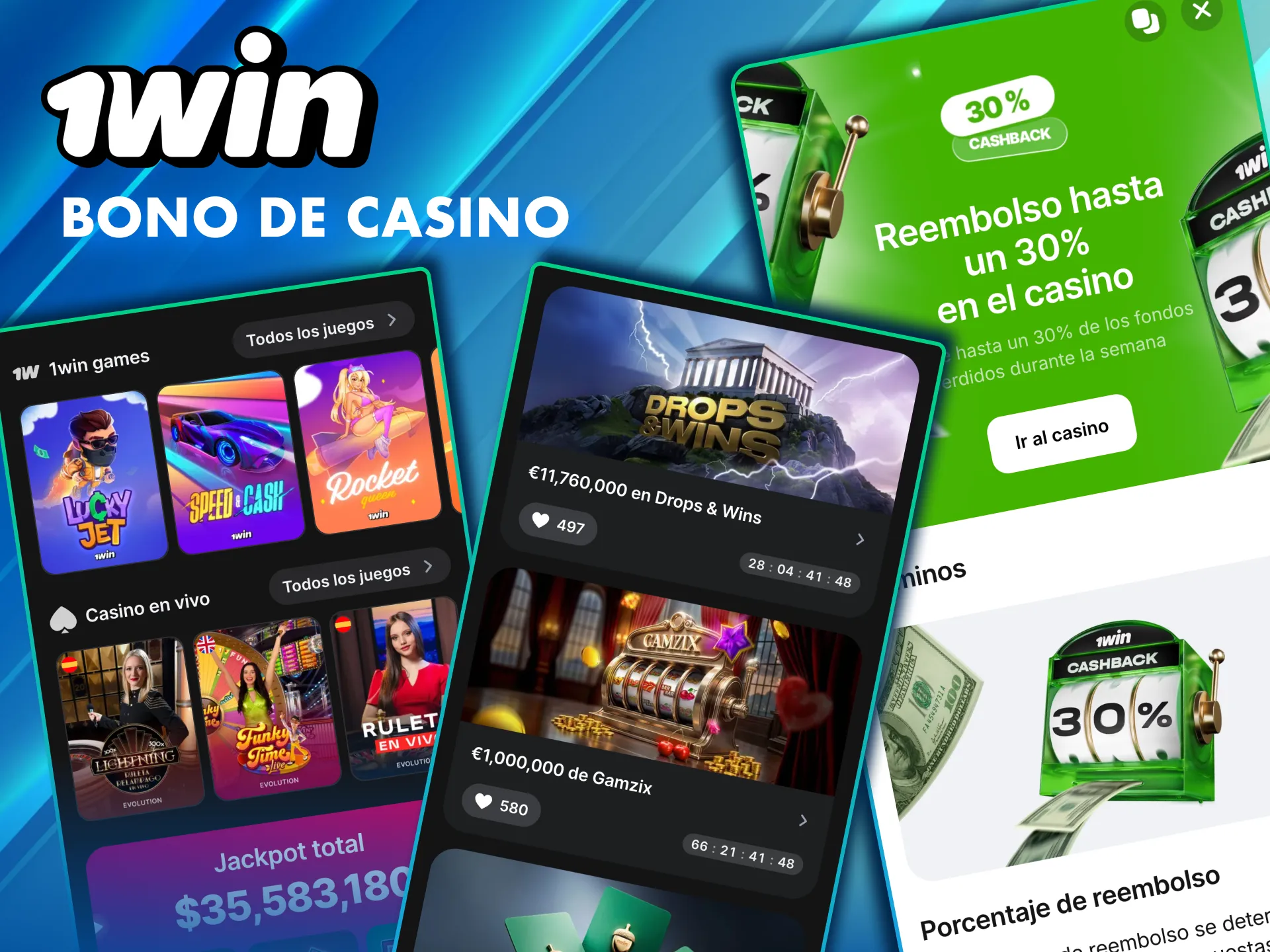 Bono de casino 1Win con premios en p&oacute;ker y saldo extra por dep&oacute;sito.