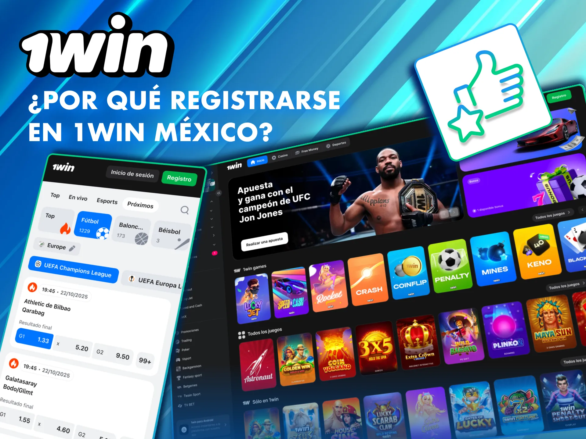 Razones para registrarte en 1Win M&eacute;xico y acceder a todas sus secciones.