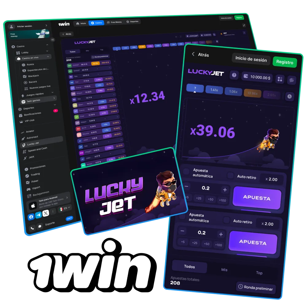 Lucky Jet en 1Win M&eacute;xico con din&aacute;mica de cohete y premios instant&aacute;neos.