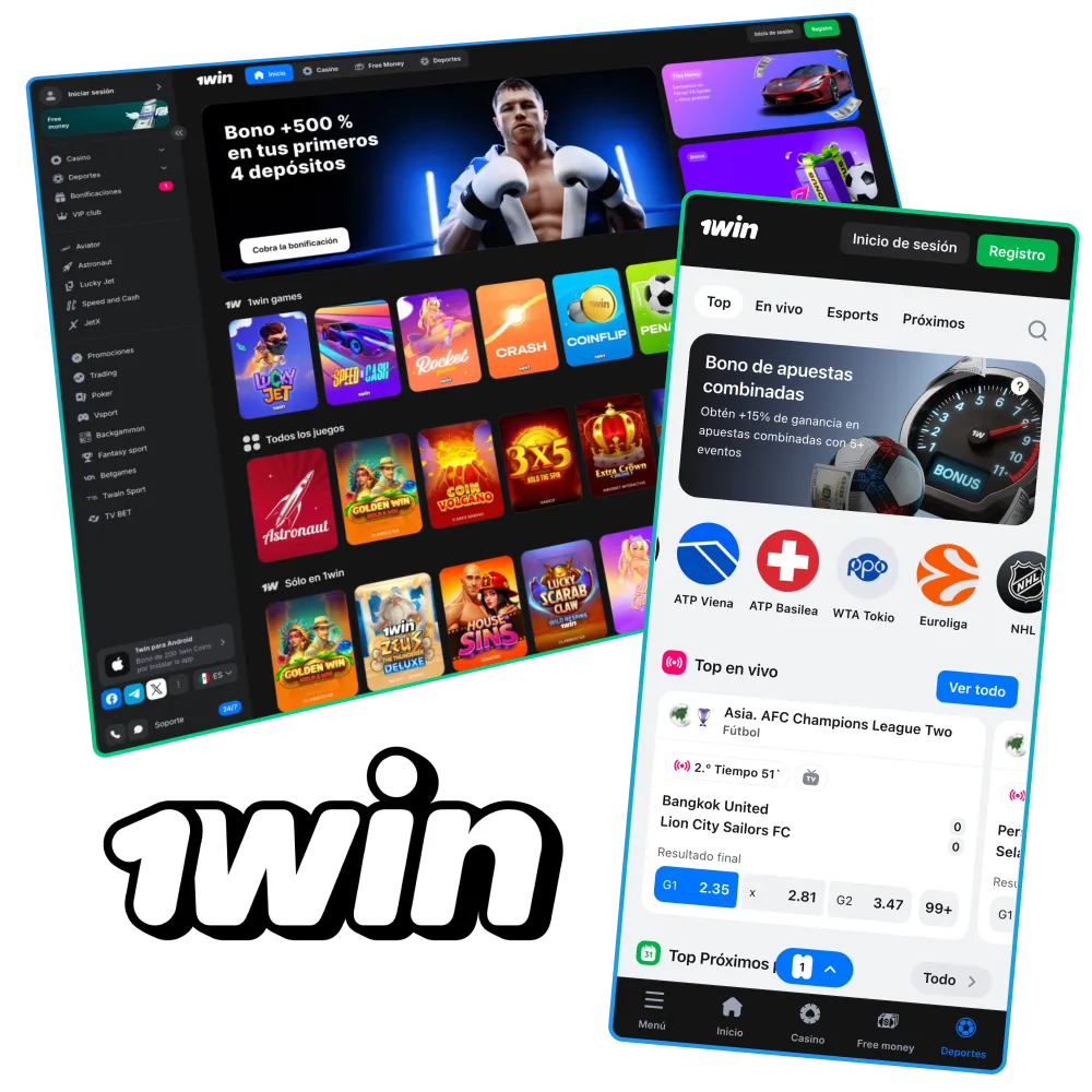 Plataforma 1Win M&eacute;xico con bono de bienvenida del 500%.