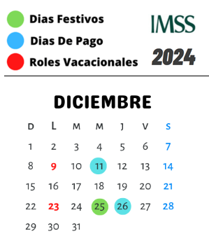 calendario imss diciembre 2024