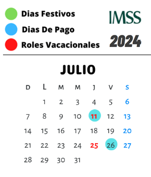 calendario imss julio 2024