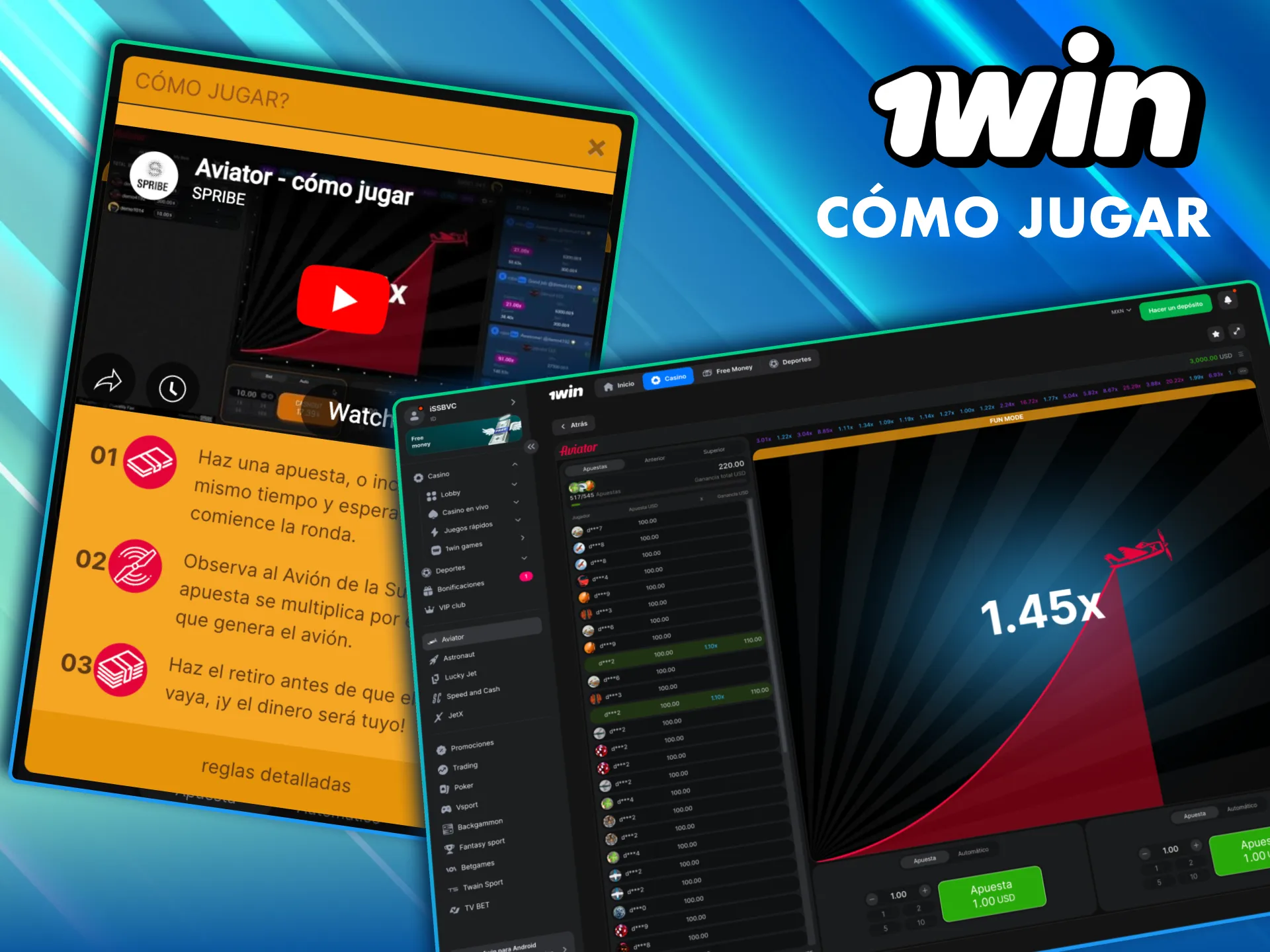Juega Aviator en 1Win M&eacute;xico con gu&iacute;a paso a paso desde tu m&oacute;vil o navegador.
