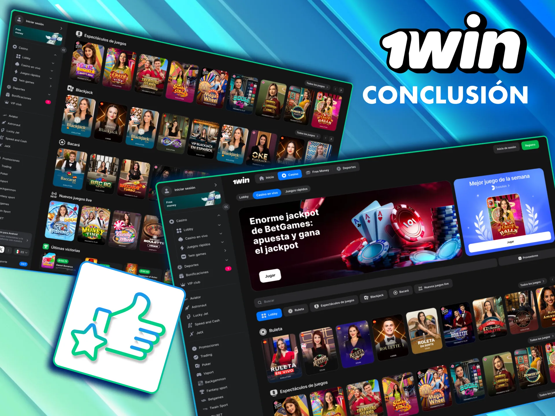 Reg&iacute;strate en 1Win y accede a concursos en vivo y mesas reales sin salir de casa.