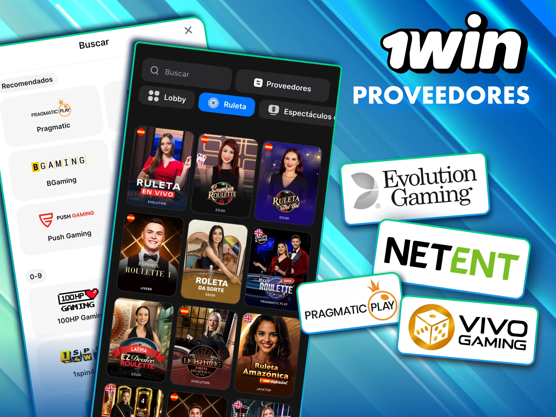 Juegos en vivo en 1Win M&eacute;xico con software de Evolution, Pragmatic y NetEnt.
