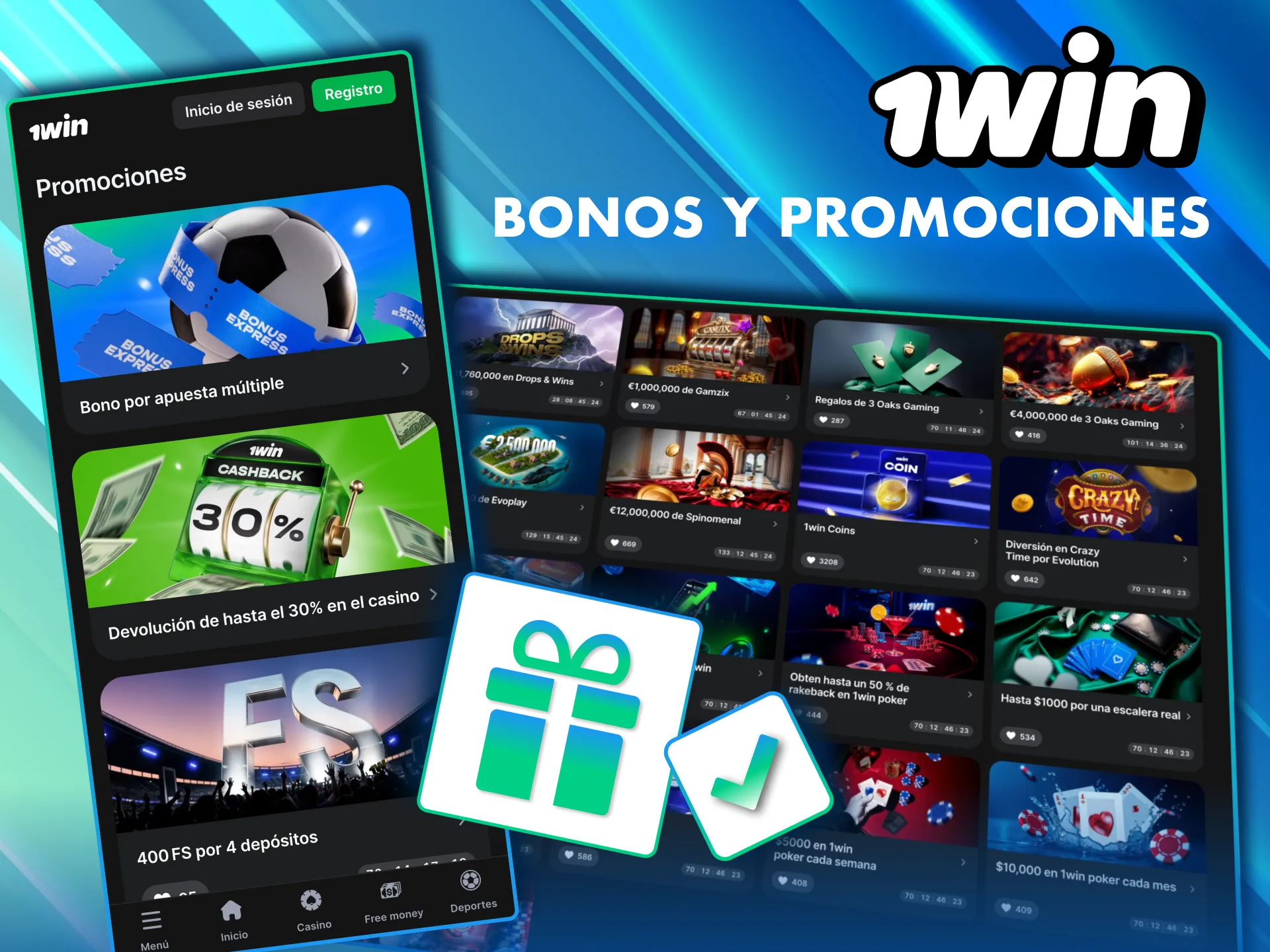 Bonos activos en 1Win M&eacute;xico tras completar tu registro.