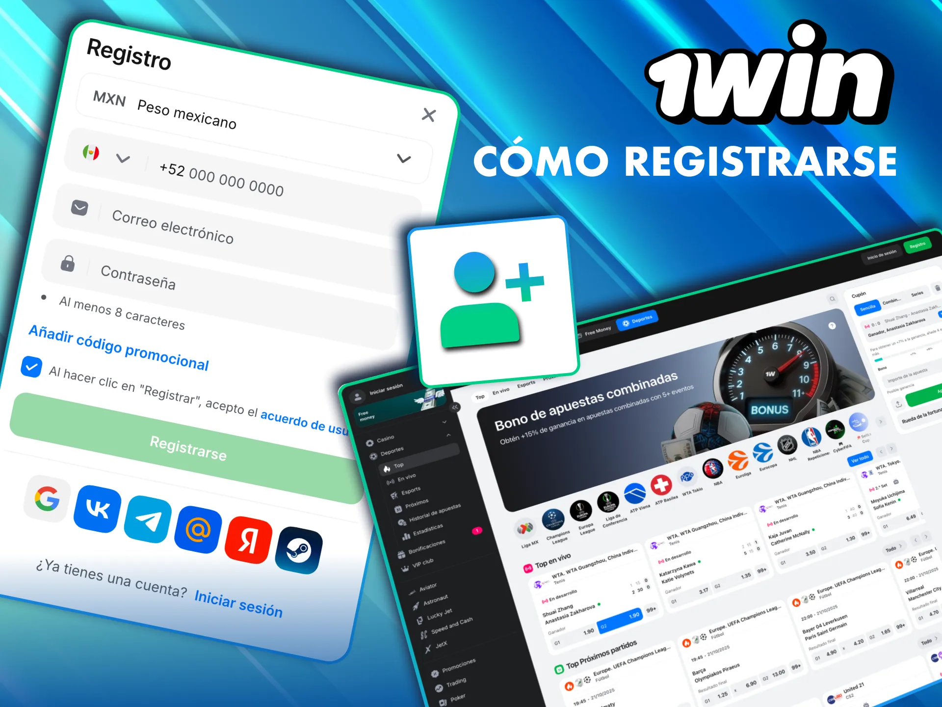 Gu&iacute;a paso a paso para registrarte en 1Win desde web o app.
